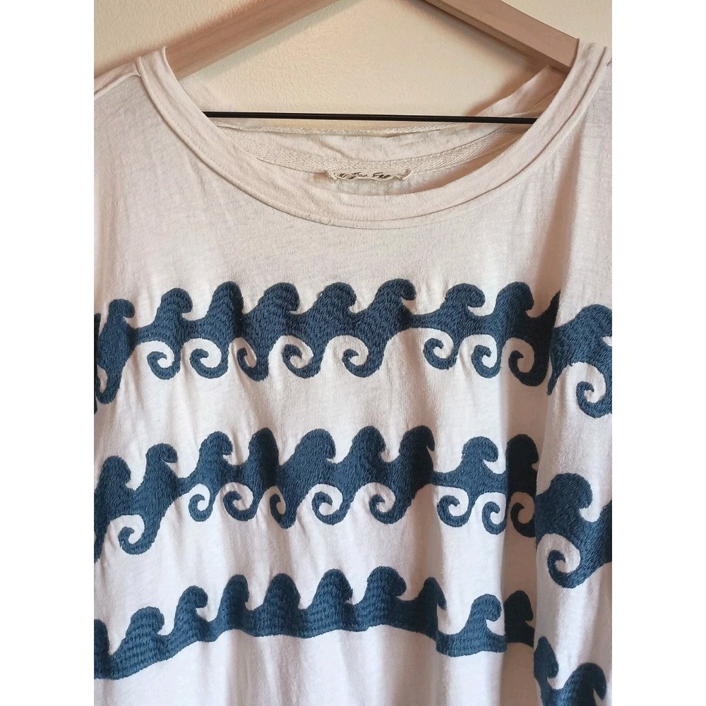 Free People We The Free Chill Vibes Tee XS Oversized Wave Embroidered Cotton - Picture 6 of 14